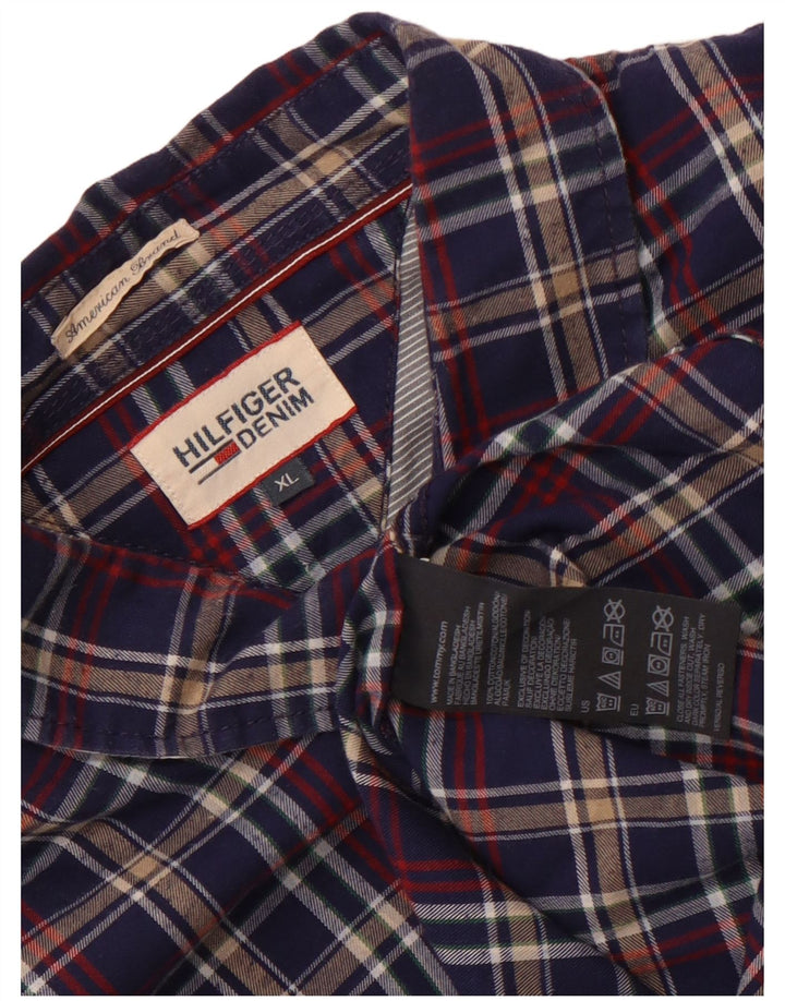 Tommy Hilfiger Camisa de franela para hombre XL Algodón a cuadros azul marino