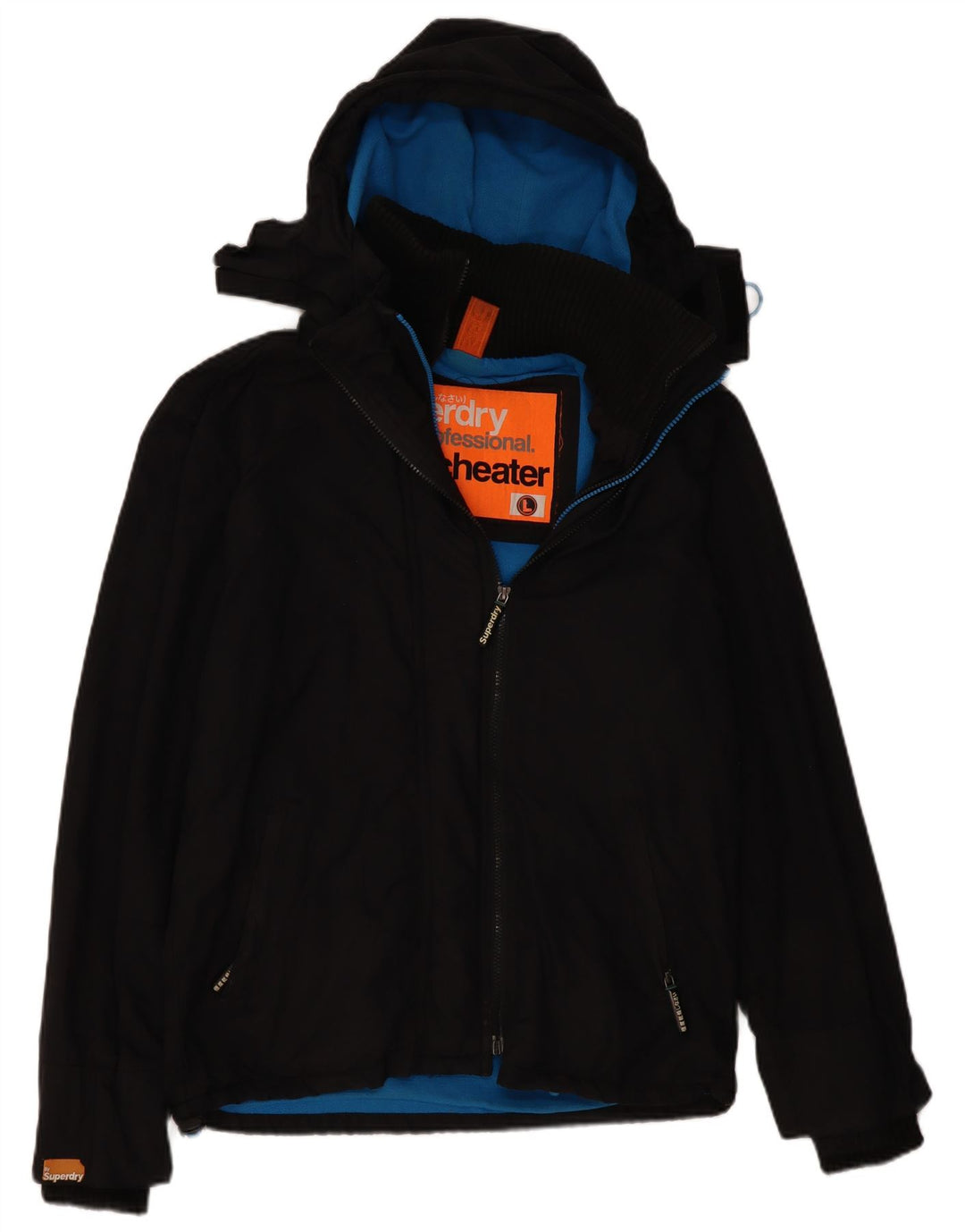 SUPERDRY Chaqueta cortavientos con capucha para hombre, talla 40, color negro