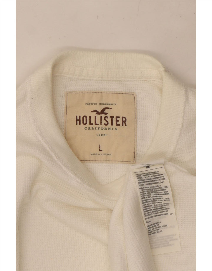 HOLLISTER Camiseta de manga larga para hombre de algodón blanco grande