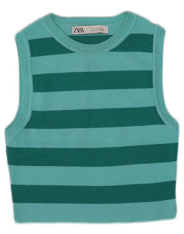 Zara Mujer Crop Vest Top UK 42 Viscosa A Rayas Verde Medio