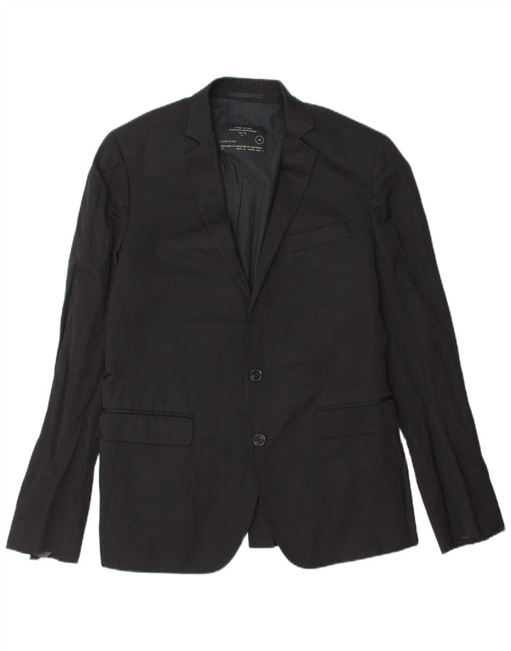 All Saints Chaqueta tipo blazer con 2 botones para hombre, talla 40, talla grande, de lana negra