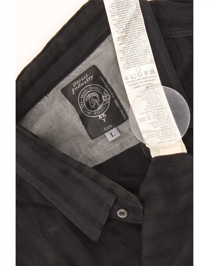 Camisa Diesel Hombre Grande Algodón A Rayas Negras