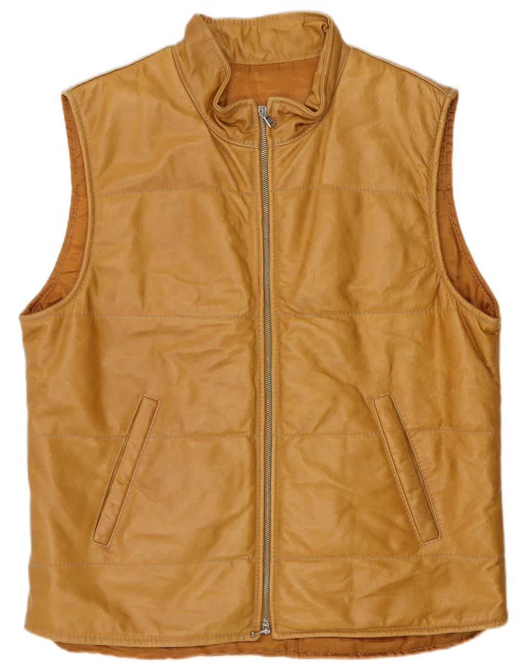 Saks Club Chaleco de cuero acolchado para hombre IT 48 Medium Beige