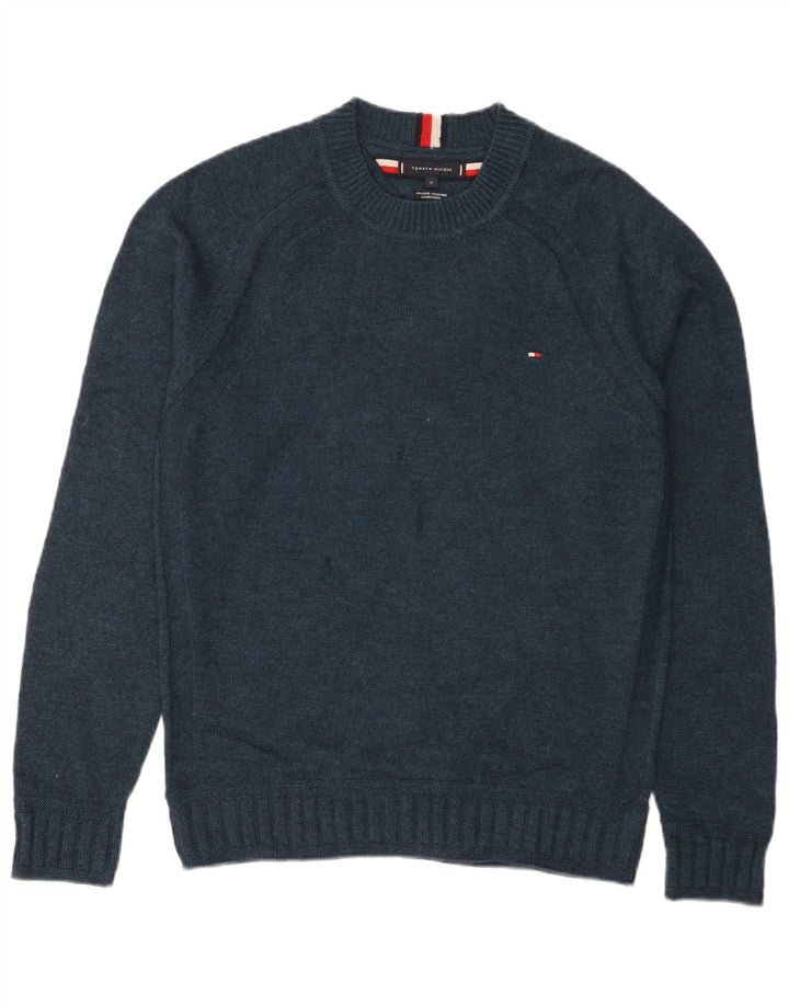 Tommy Hilfiger Jersey de cuello redondo para hombre de lana de cordero azul marino mediano