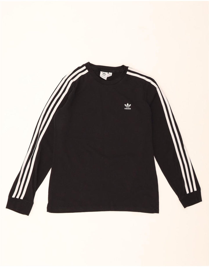 ADIDAS Mujer Top Manga Larga UK 12 Medio Negro Algodón