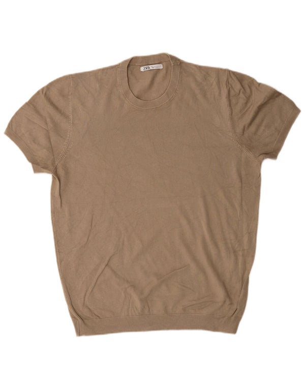 Zara Hombre Jersey De Manga Corta Con Cuello Redondo Jersey Small Marrón Viscosa