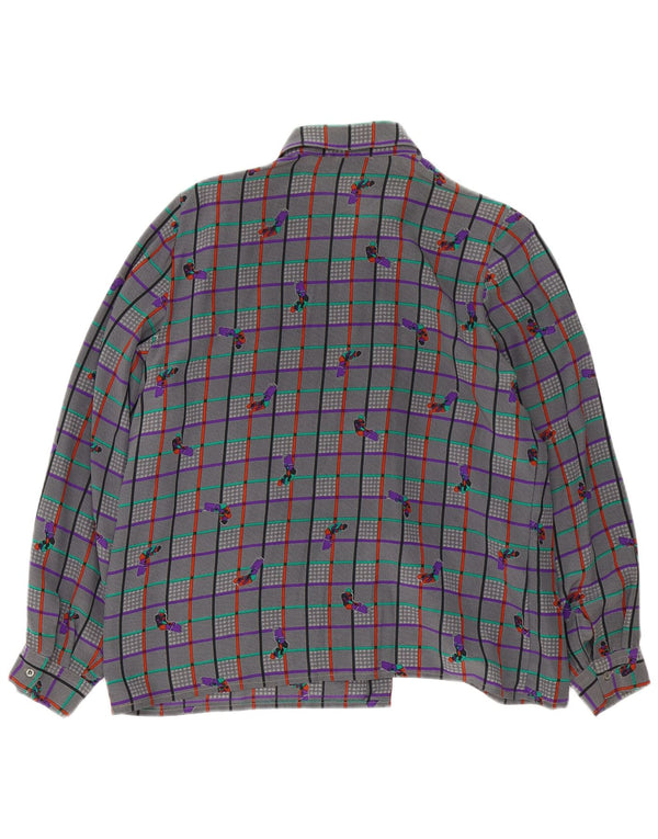Vintage mujer camisa blusa Reino Unido 18 XL gris comprobar