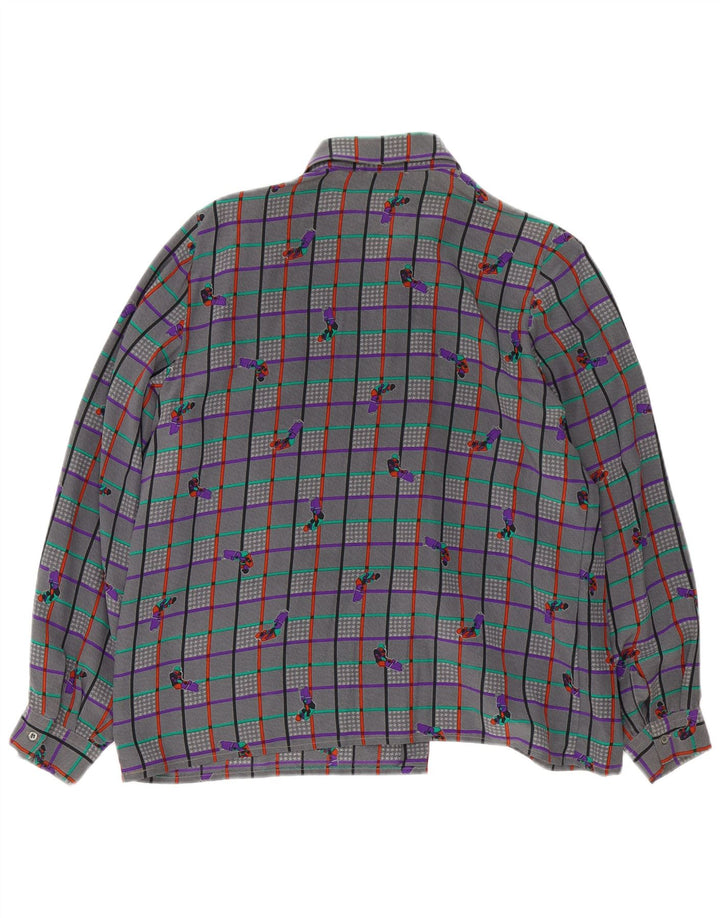 Vintage mujer camisa blusa Reino Unido 18 XL gris comprobar