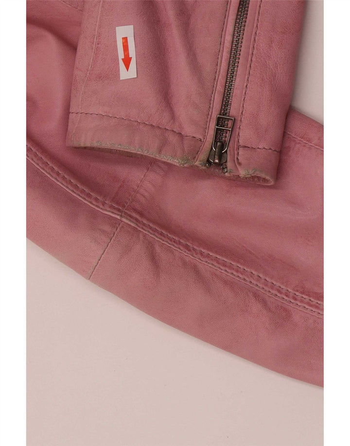 Zucchero Chaqueta de cuero motera para mujer UK 46 Large Pink Leather