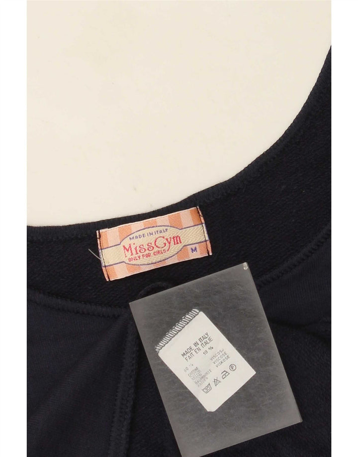Vintage mujer crop chaleco top Reino Unido 14 algodón azul marino medio