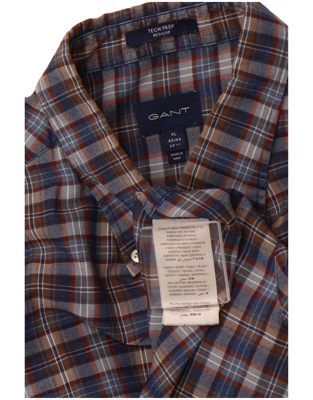 Camisa GANT Regular Fit para hombre Talla 43/44 17 1/2 XL Algodón a cuadros azul marino