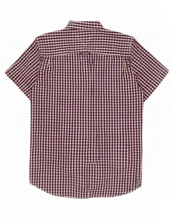 Tommy Hilfiger Camisa de manga corta para hombre de algodón a cuadros azul marino mediano