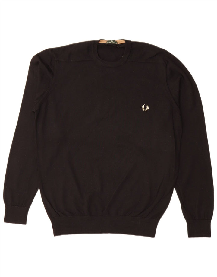 Fred Perry Jersey De Cuello Redondo Para Hombre Jersey Grande De Lana Negra