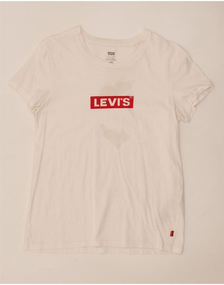 LEVI'S Womens Graphic T-Shirt Top UK 12 Medium White Cotton Vintage Levi's and Second-Hand Levi's from Messina Hembry 