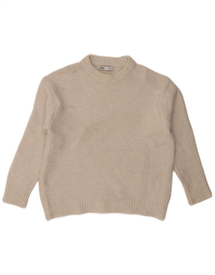 Zara - Jersey extragrande con cuello redondo para mujer, talla 40, poliéster blanco mediano