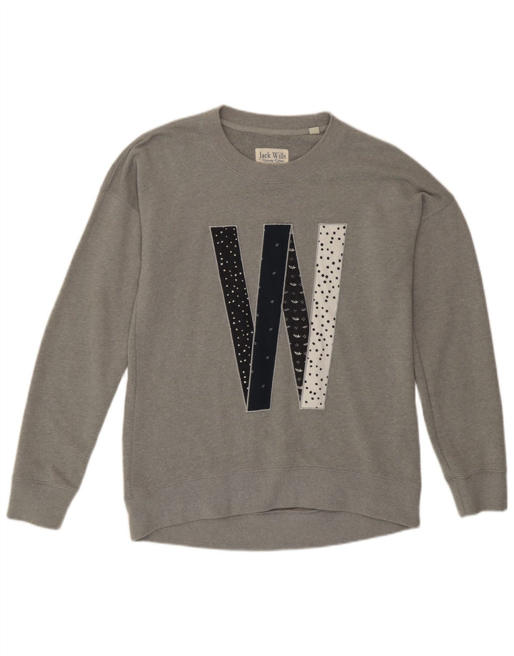 Jack Wills Sudadera de gran tamaño con gráfico para mujer, talla 8, color gris