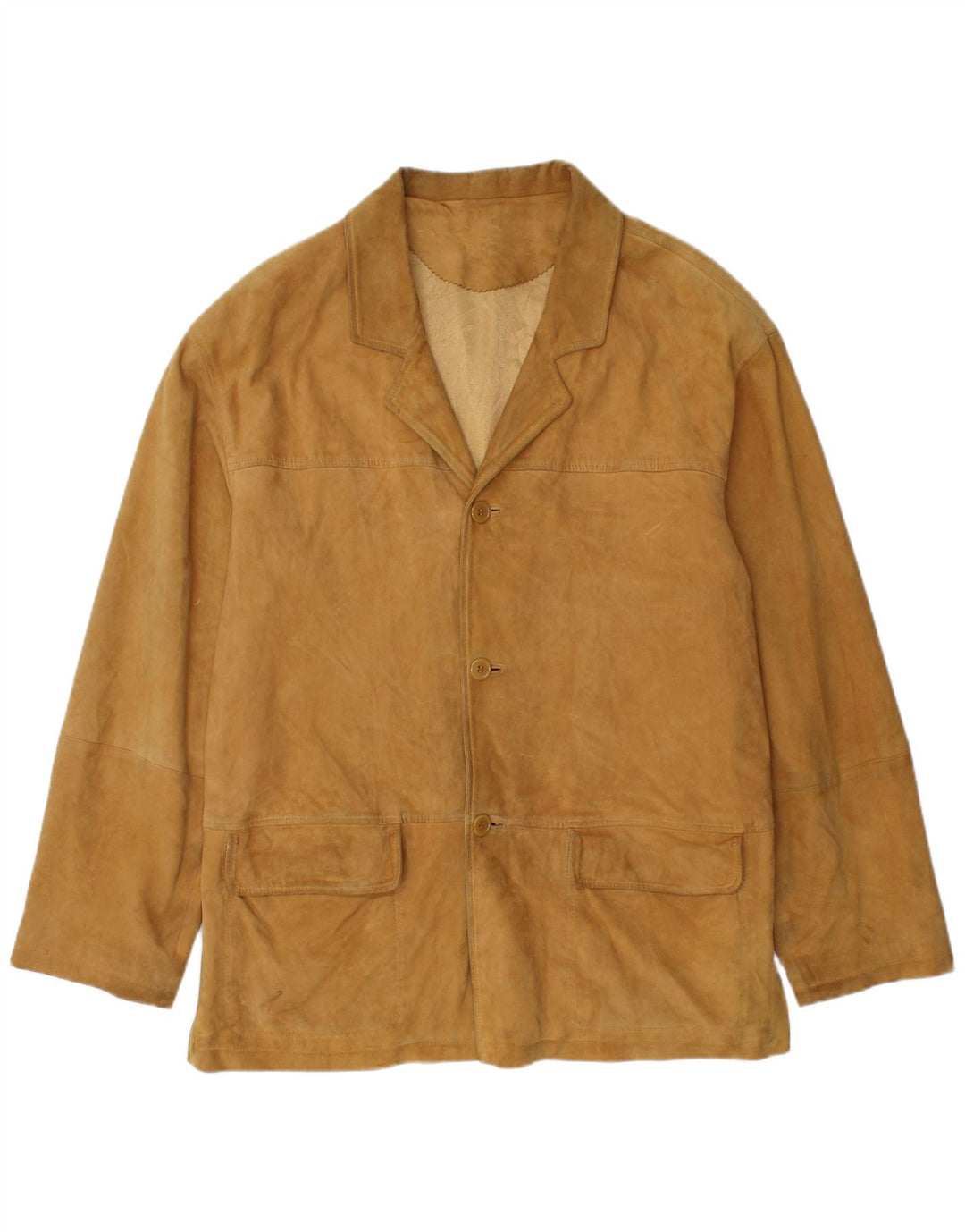 Vintage hombres 3 botones ante Blazer chaqueta Reino Unido 38 cuero beige medio