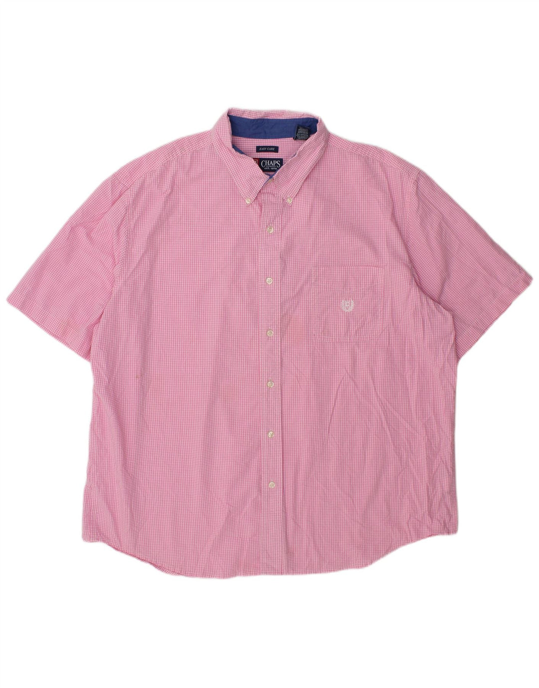 Chaps Camisa de manga corta para hombre 2XL Algodón a cuadros rosa