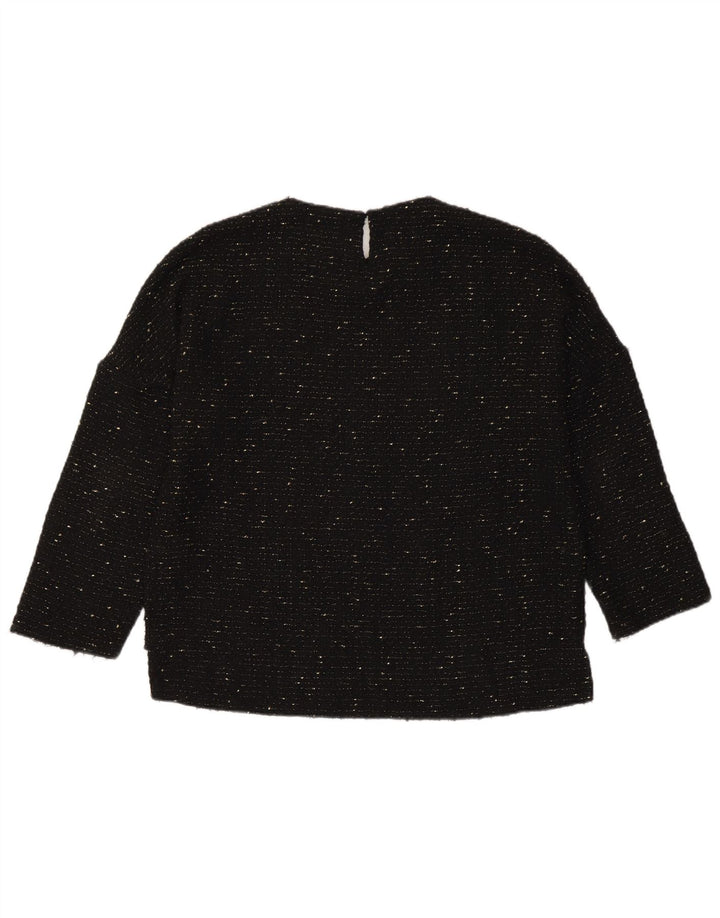 Zara Mujer Top Extragrande Manga 3/4 UK 6 XS Poliéster Moteado Negro