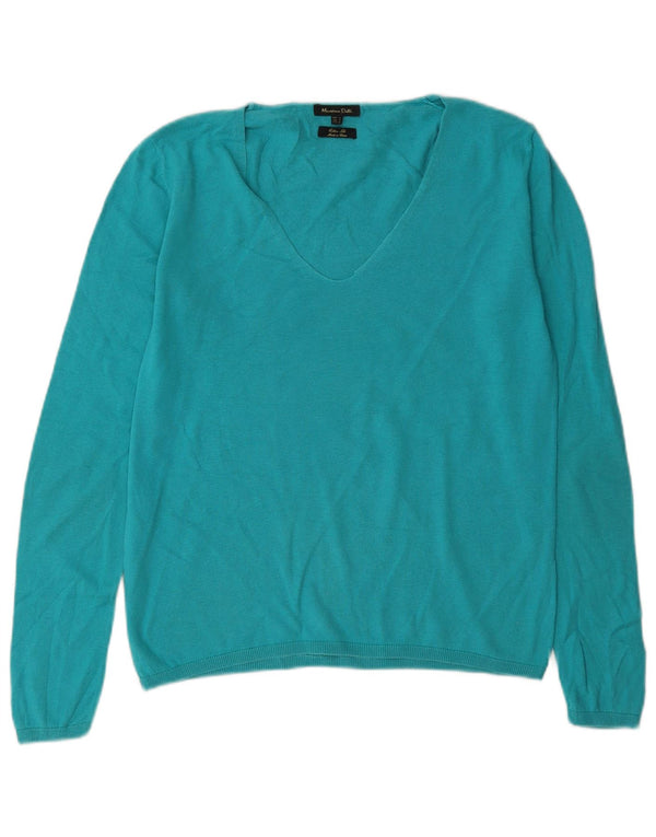 Massimo Dutti Jersey Oversize con Cuello en V para Mujer UK 40 Small Azul