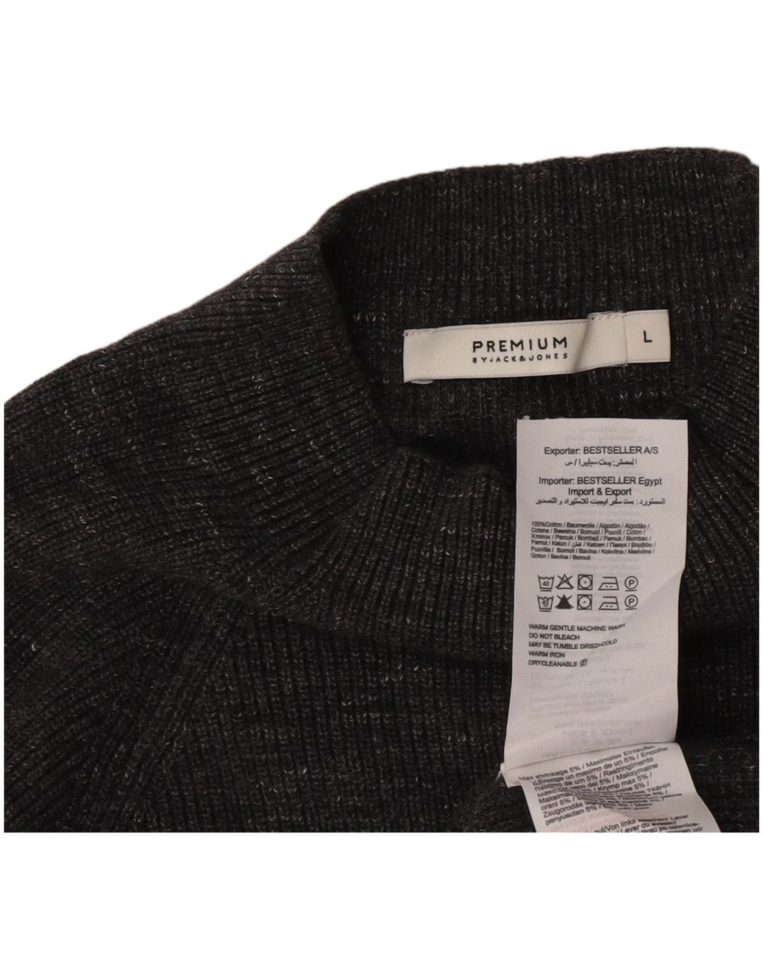 Jack & Jones Jersey con cuello alto para hombre de algodón moteado gris grande