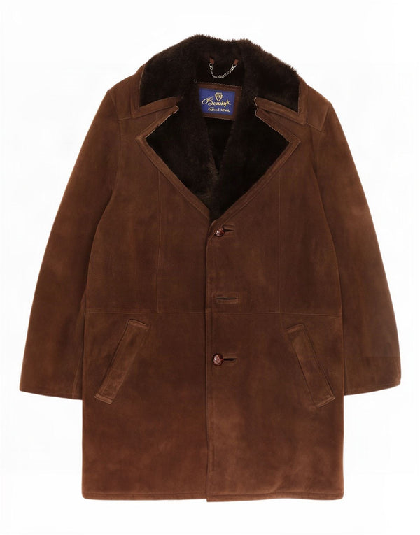 Vintage hombres shearling abrigo Reino Unido 38 ante marrón medio
