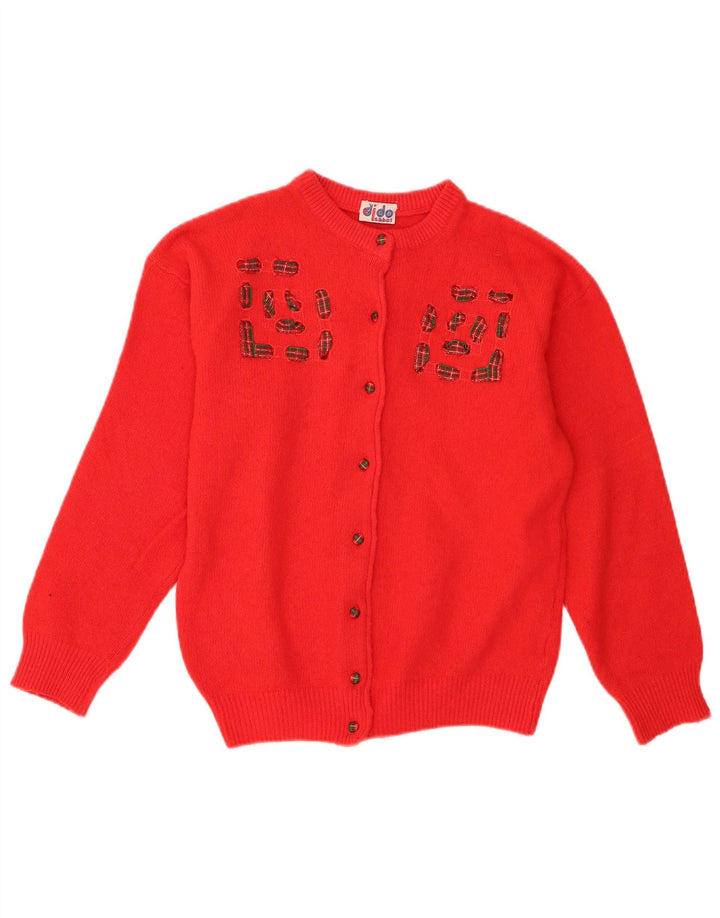 Vintage mujer Cardigan suéter Reino Unido 14 lana roja mediana