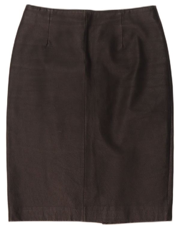 Vintage mujer cuero lápiz falda Reino Unido 10 pequeño W28 cuero negro
