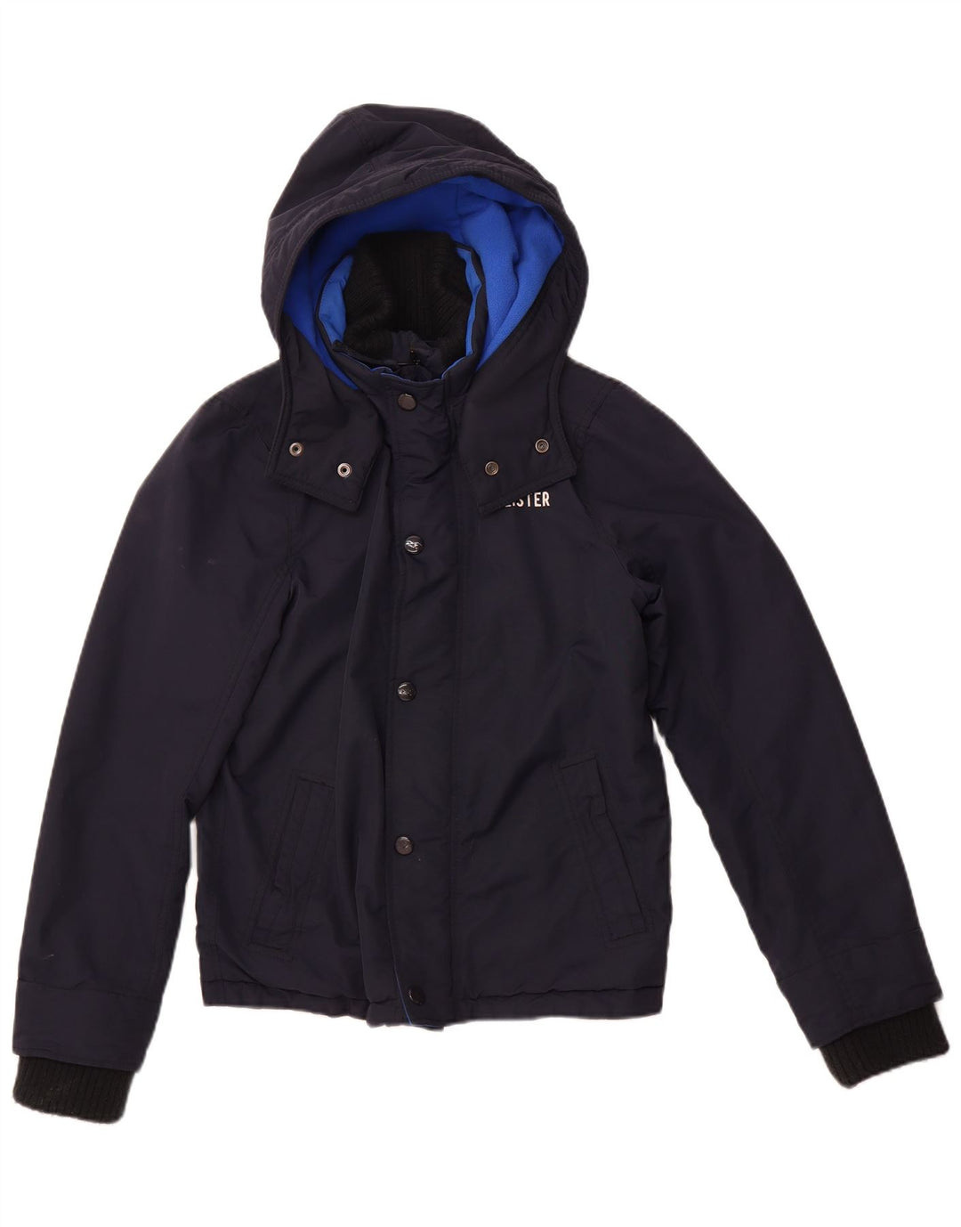 HOLLISTER Chaqueta cortavientos con capucha para mujer UK 10 Small Azul marino Nylon