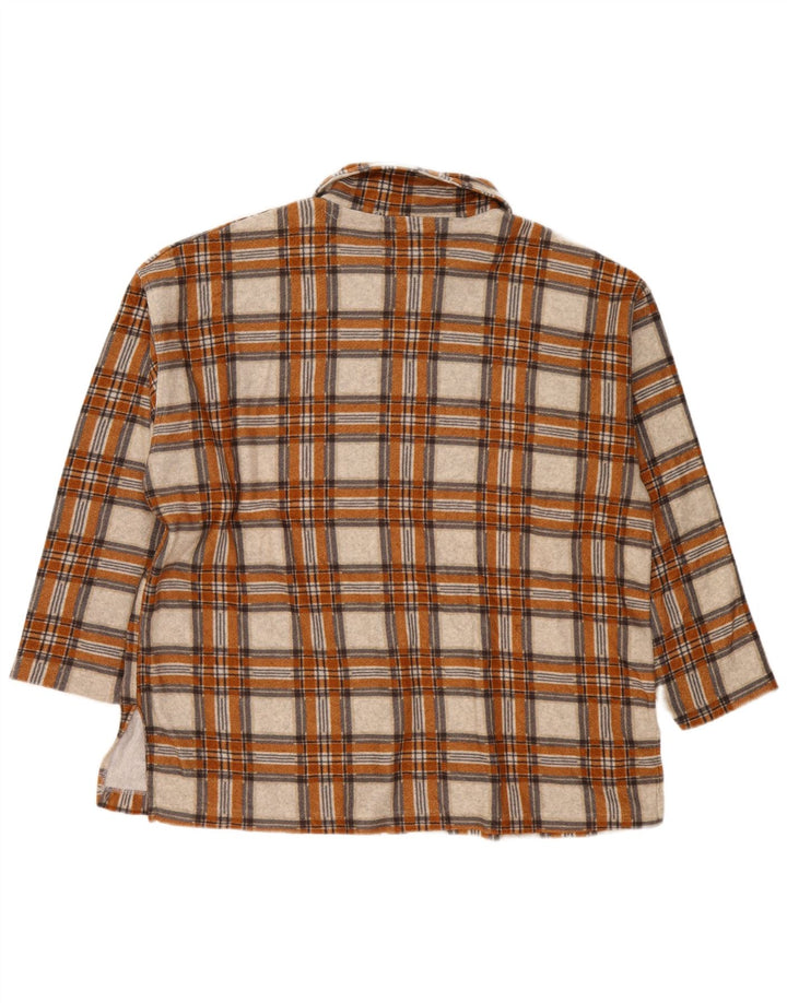 Vintage mujer overshirt overshirt franela camisa Reino Unido 14 Medium Beige Check