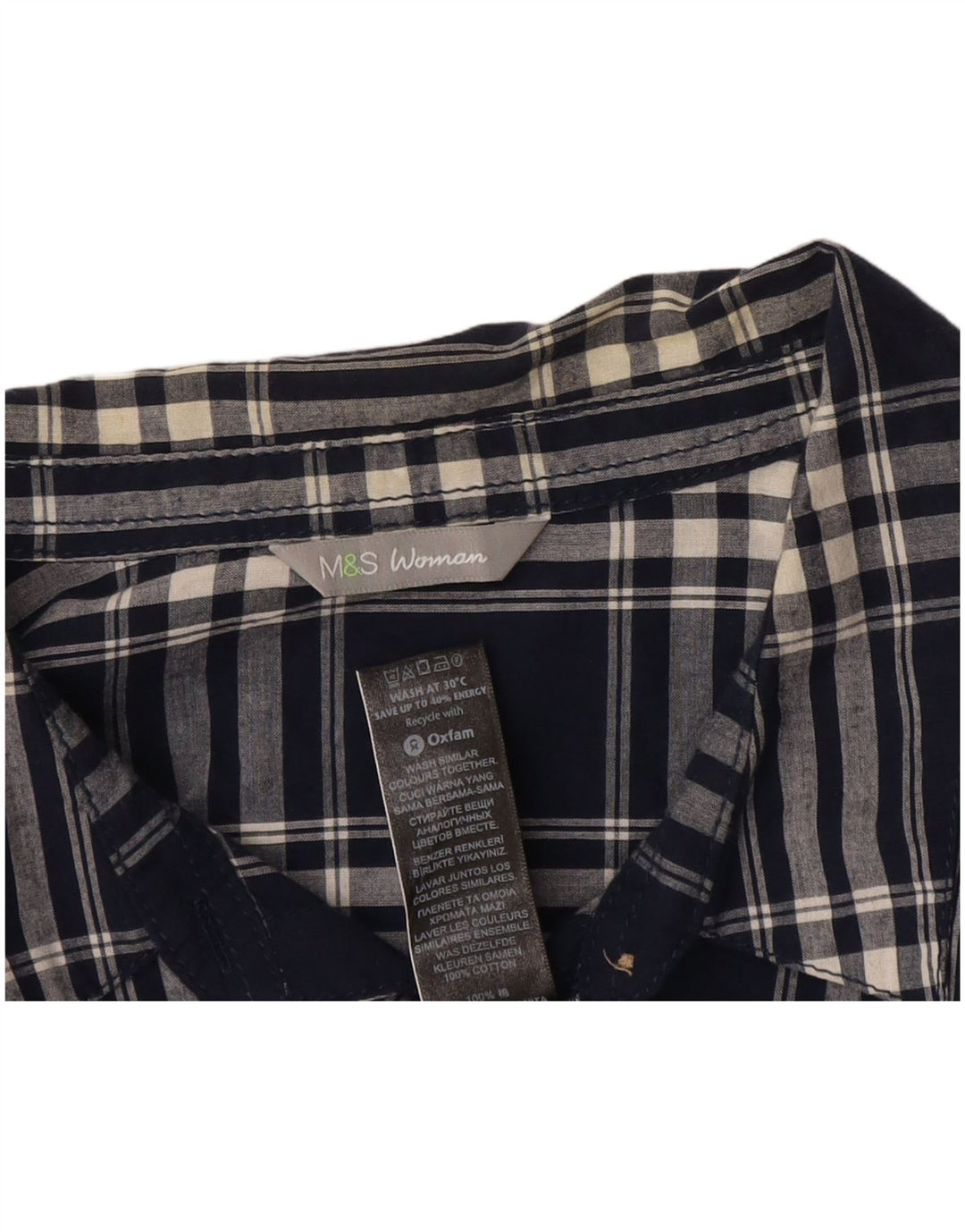 Marks & Spencer Camisa para mujer UK 46 Grande Azul marino Cuadros Algodón