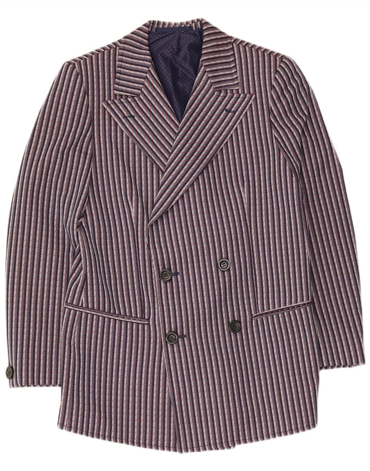 Vintage mujer doble pecho Blazer chaqueta EU 44 XL azul marino rayas
