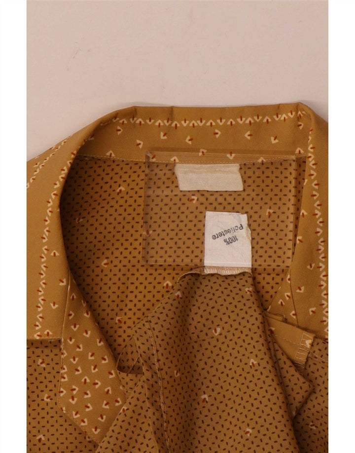 Vintage mujer camisa blusa Reino Unido 14 poliéster geométrico marrón grande