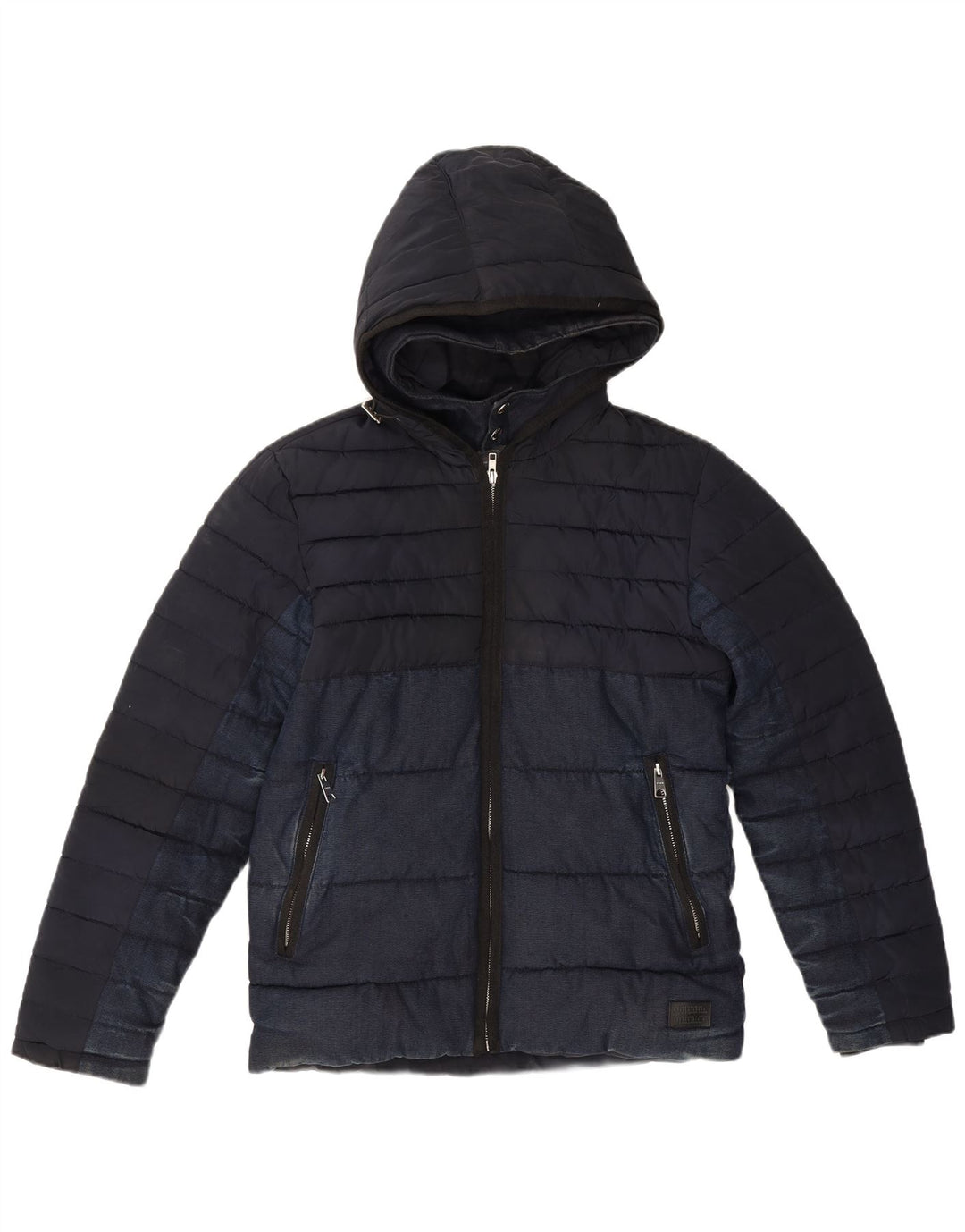 Zara Mens Chaqueta Acolchada Con Capucha UK 36 Small Azul Marino Poliéster