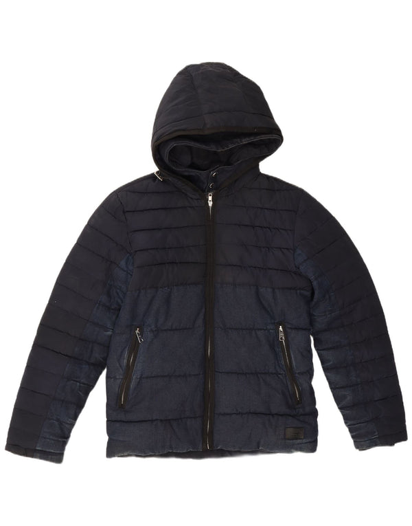 Zara Mens Chaqueta Acolchada Con Capucha UK 36 Small Azul Marino Poliéster