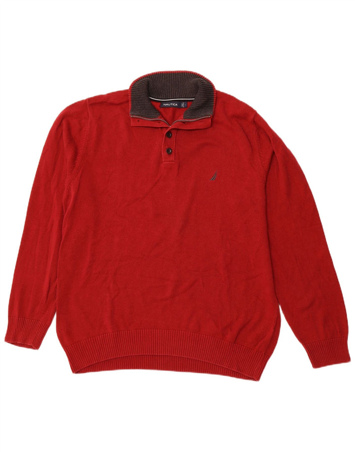 NAUTICA Suéter tipo jersey con cuello y cremallera para hombre, tamaño grande, algodón rojo