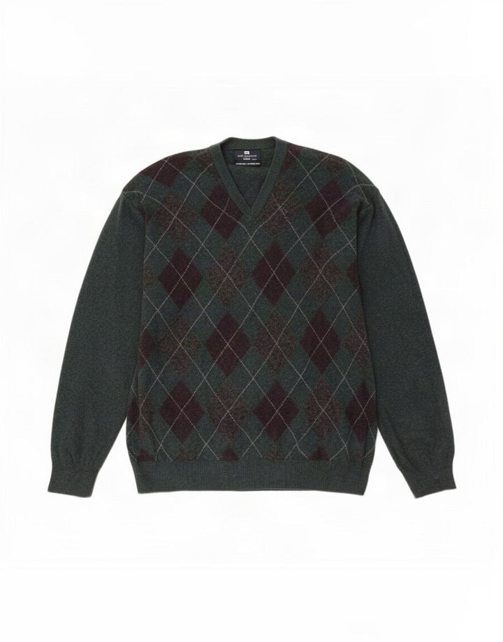 Marks & Spencer - Jersey para hombre, color azul, con cuello en V, talla 2XL, color verde
