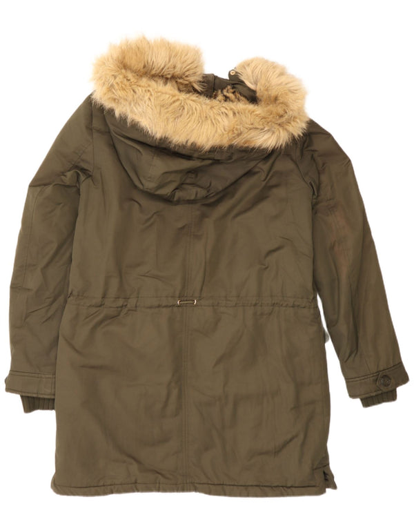 Zara Mujer Parka Con Capucha Chaqueta UK 44 Mediano Caqui Poliéster