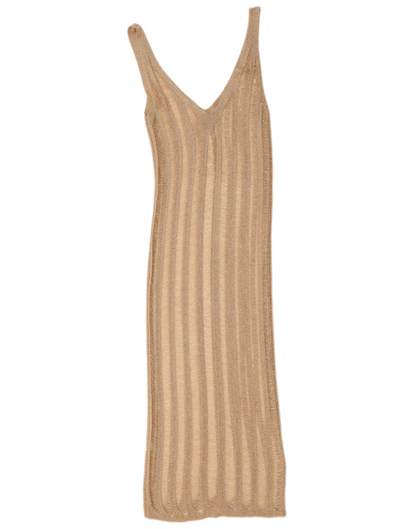 Vintage mujer playa ver a través de vestido bodycon sin mangas Reino Unido 8 pequeño beige