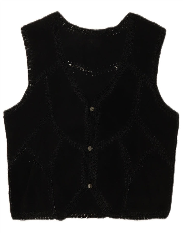 Vintage mujer ante chaleco Reino Unido 6 XS negro patchwork