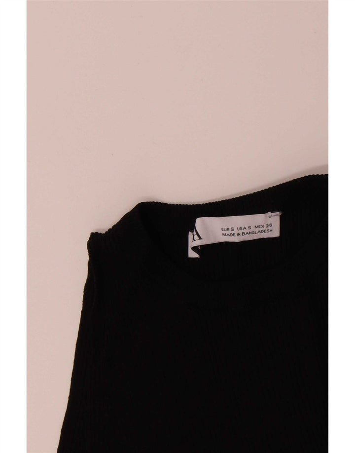 Zara Mujer Crop Vest Top UK 8 Small Viscosa Negra
