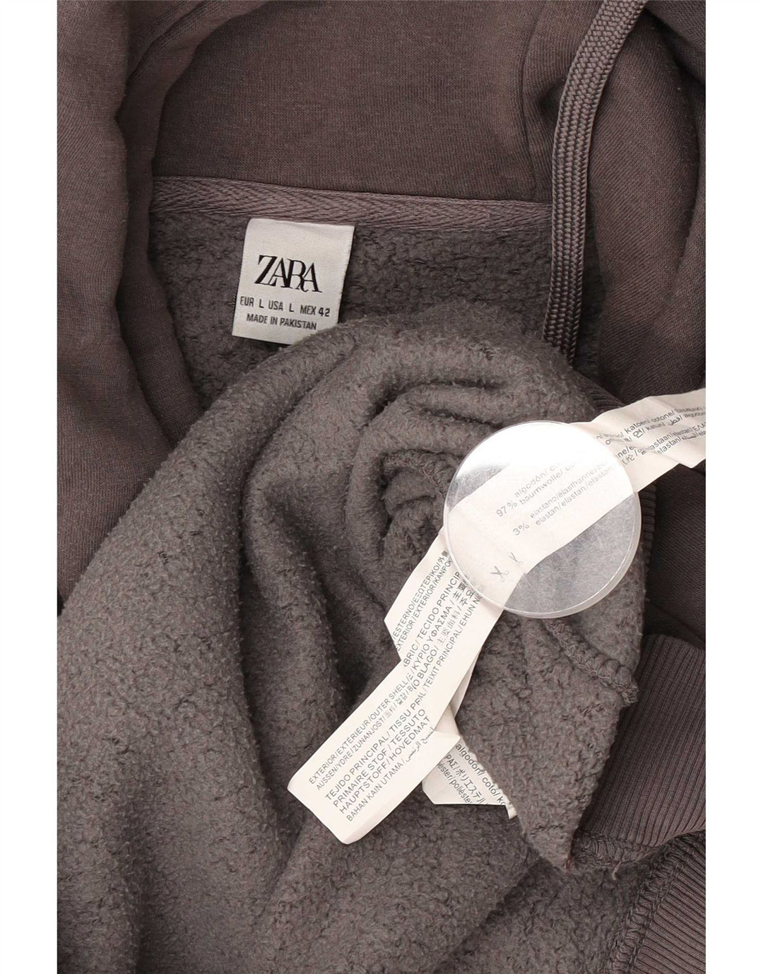 Zara Hombre Sudadera Con Capucha Jersey Grande Gris Algodón