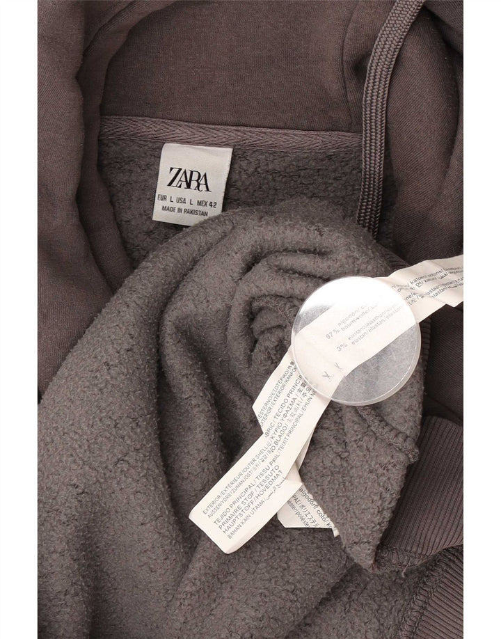 Zara Hombre Sudadera Con Capucha Jersey Grande Gris Algodón