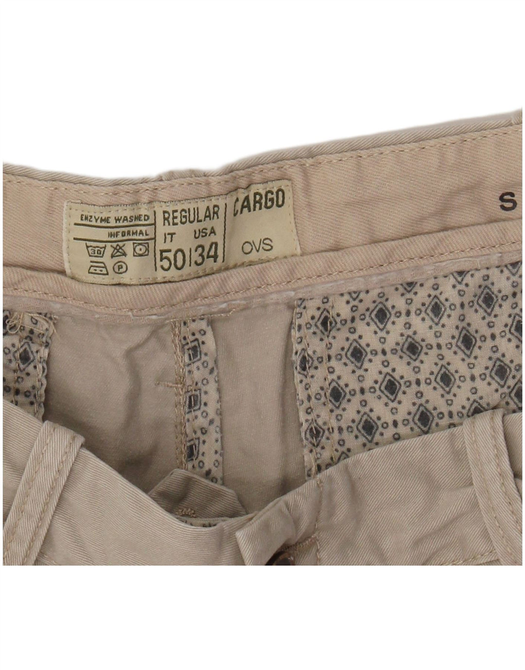 OVS Hombre Regular Cargo Shorts IT 50 Large W34 Beige Algodón