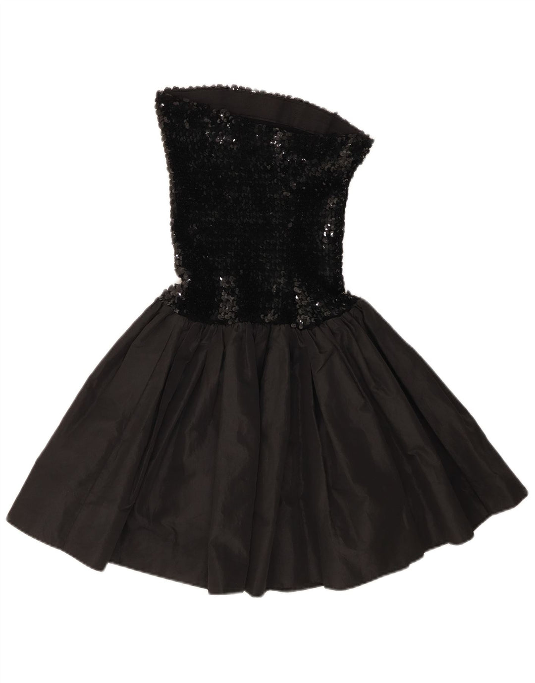 Vintage mujer lentejuelas vestido sin tirantes Reino Unido 12 viscosa negra mediana