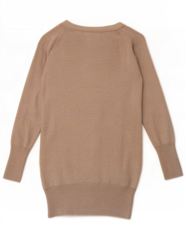 Zara Mujer Suéter Cárdigan Largo UK 10 Pequeño Algodón Moteado Beige