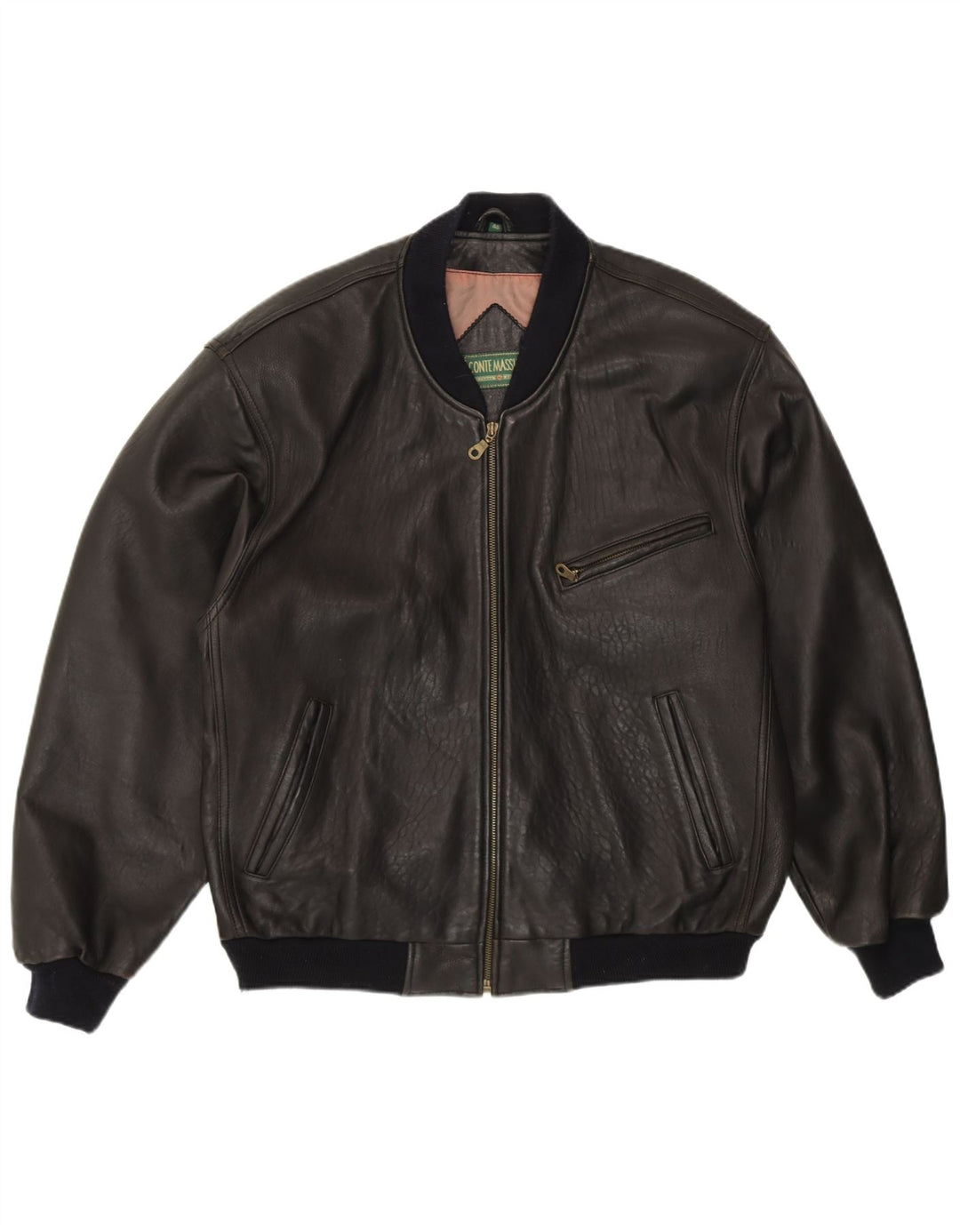 Conte Massimo Chaqueta bomber holgada para hombre IT 48 Cuero negro mediano