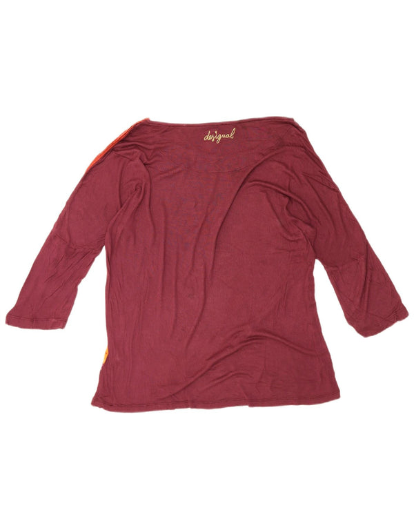 Desigual Top gráfico para mujer manga 3/4 UK 44 grande burdeos bohemio