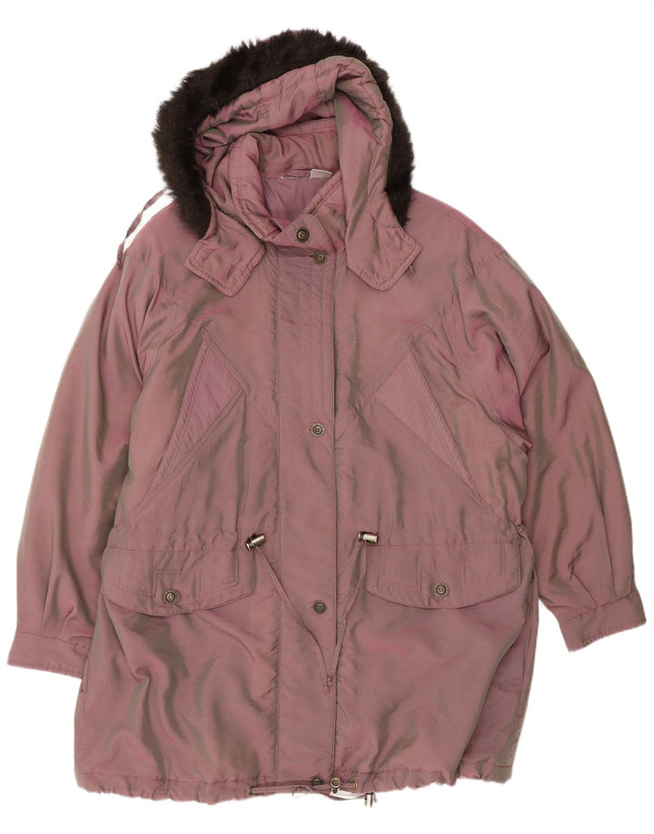 Vintage mujer con capucha chaqueta parka de gran tamaño EU 44 XL rosa