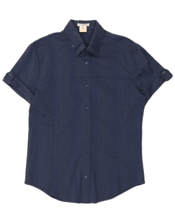 Naracamicie Camisa de manga corta para mujer UK 40 XL Algodón a rayas azul marino